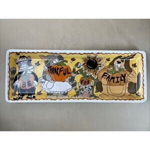 Blue Sky Heather Goldminc Thanksgiving Halloween Platter Be Thankful For Family